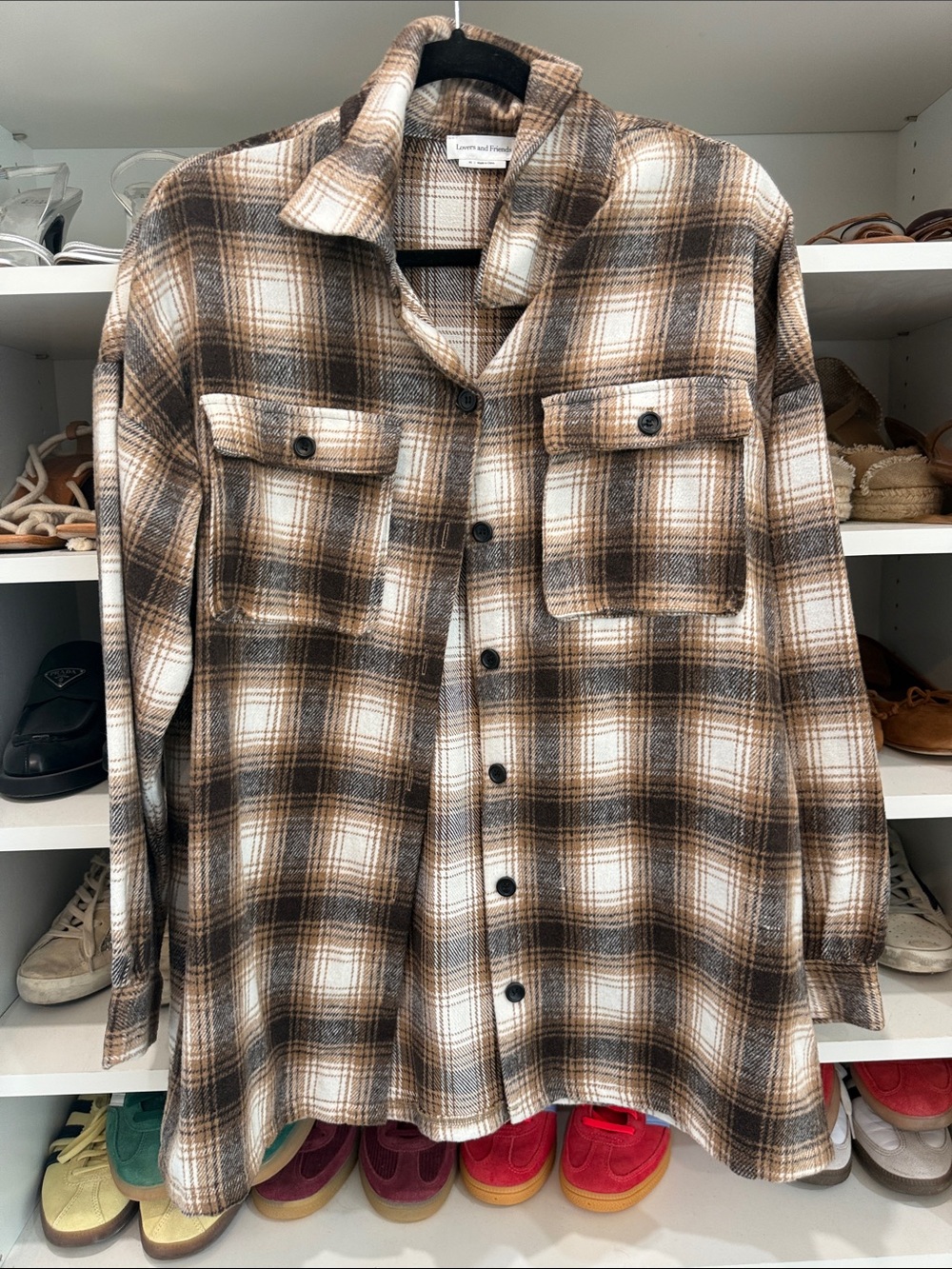 Lovers and Friends Brown Plaid Button-Up Shirt Jacket